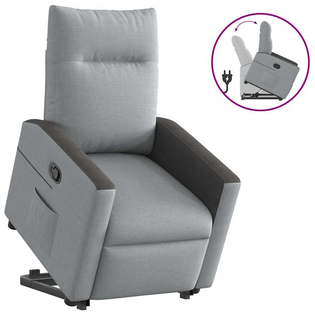 vidaXL Poltrona Reclinável Elevatória Tecido Cinzento-claro - 3005789546