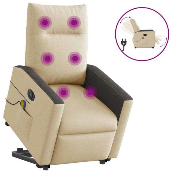 vidaXL Poltrona Elétrica Elevatória Massagens Tecido Creme - 4050920295