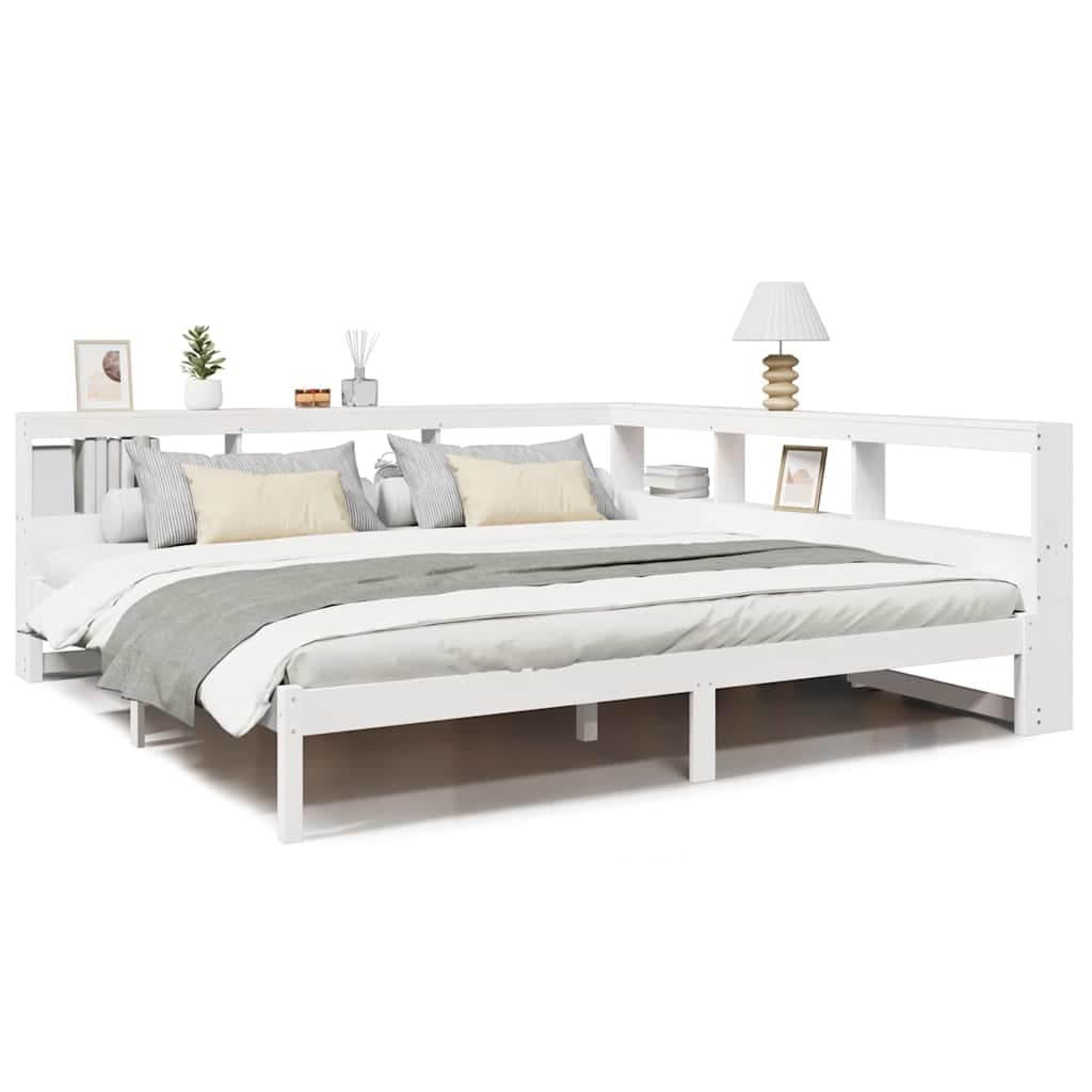 vidaXL Cama com estante sem colchão 200x200 cm pinho maciço branco