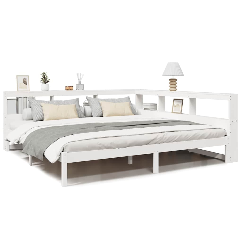 vidaXL Cama com estante sem colchão 180x200 cm pinho maciço branco