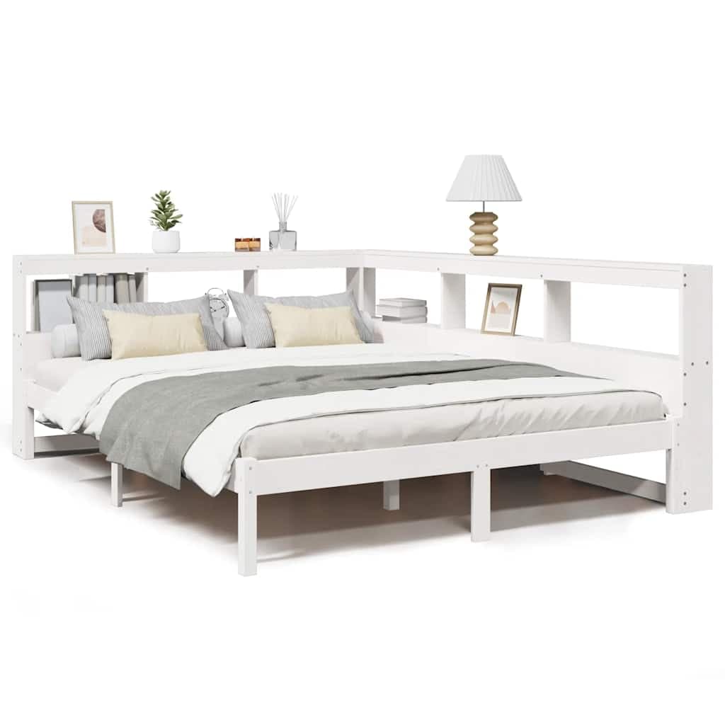 vidaXL Cama com estante sem colchão 140x200 cm pinho maciço branco