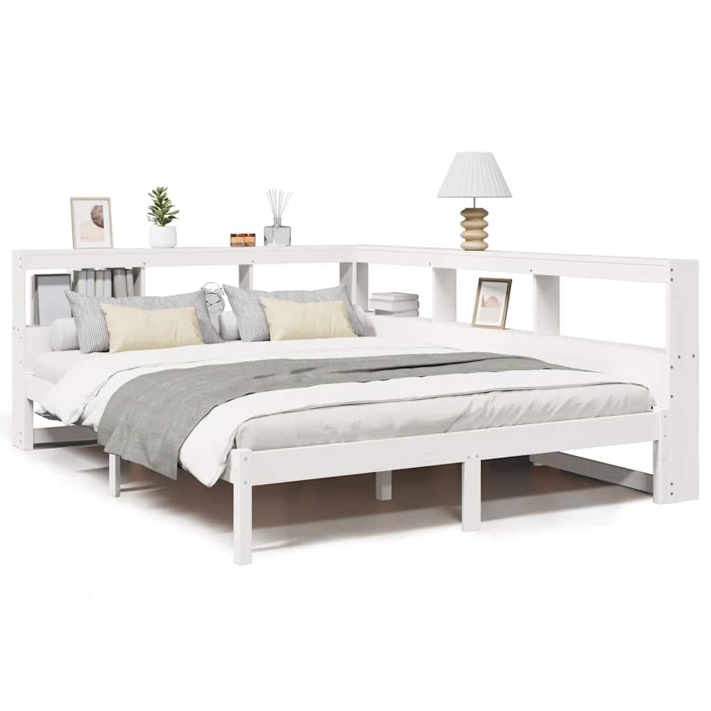 vidaXL Cama com estante sem colchão 140x190 cm pinho maciço branco