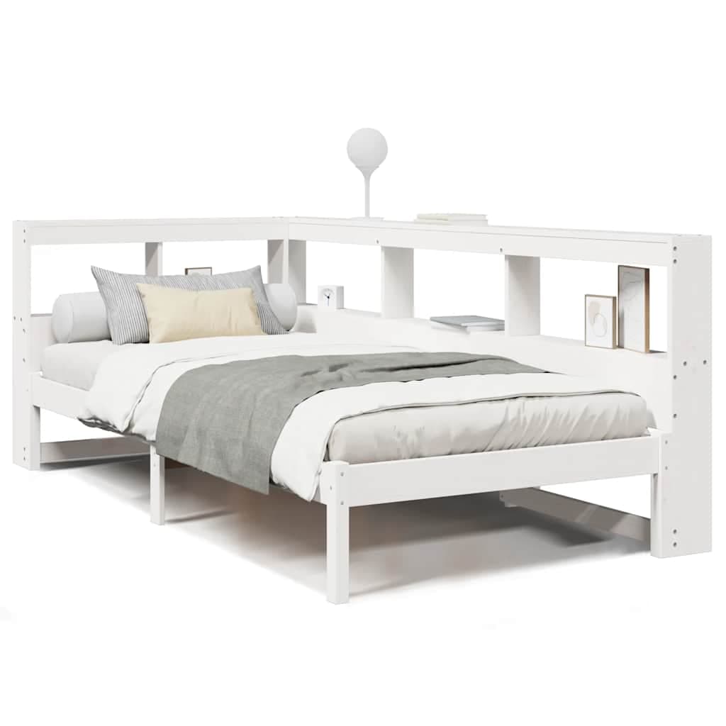 vidaXL Cama com estante sem colchão 90x190 cm pinho maciço branco