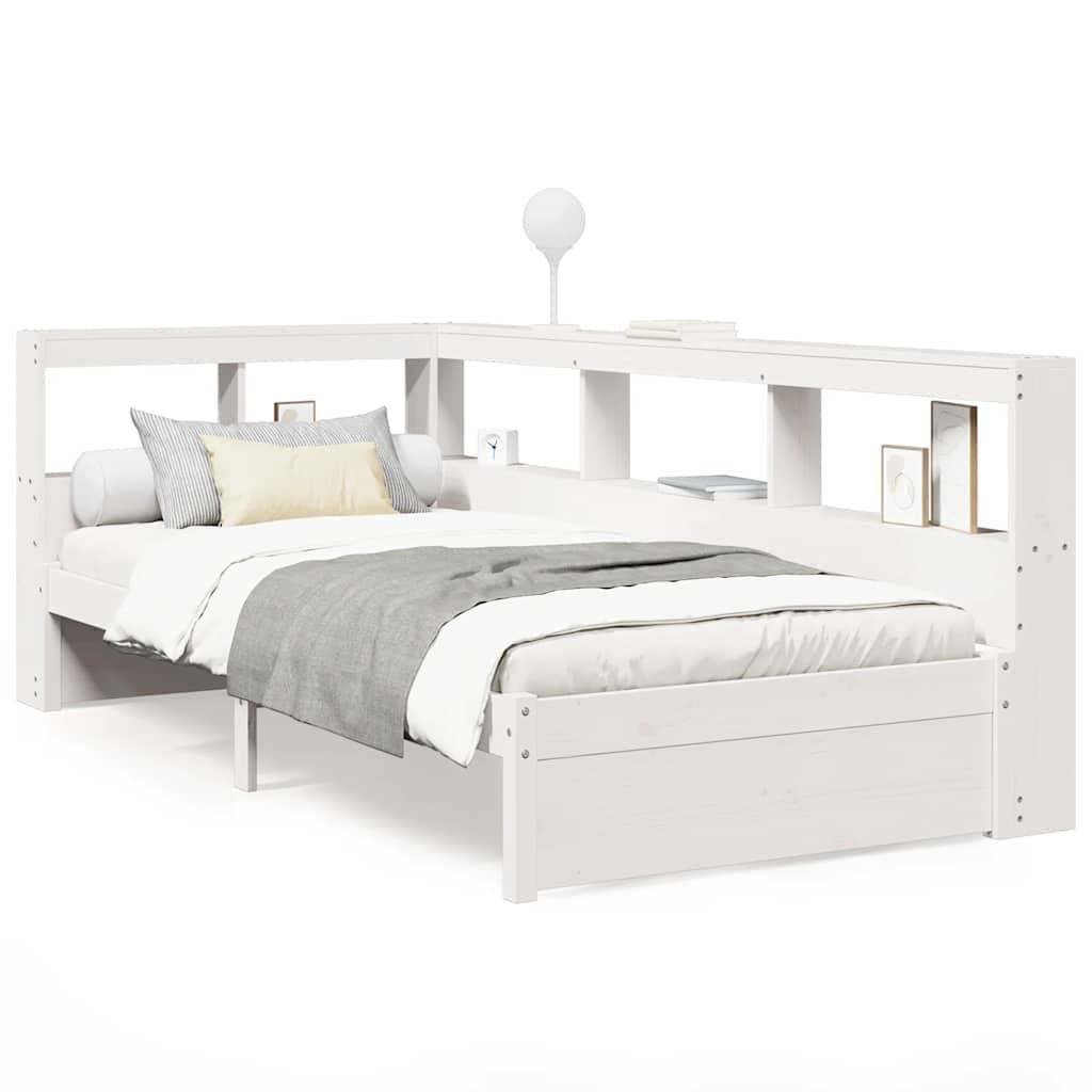 vidaXL Cama com estante sem colchão 90x200 cm pinho maciço branco