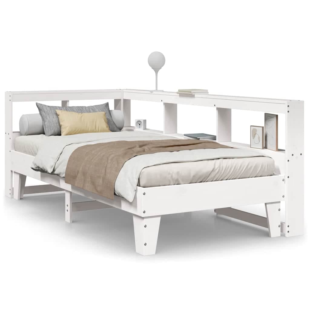 vidaXL Cama com estante sem colchão 75x190 cm pinho maciço branco