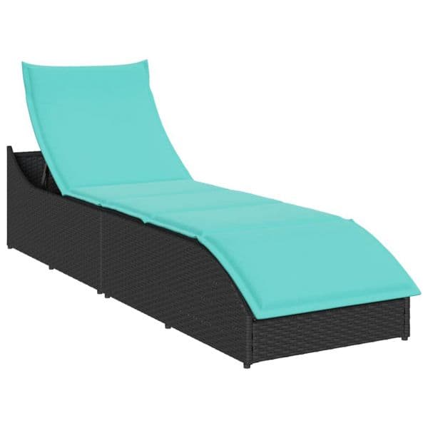 vidaXL Espreguiçadeira Dobrável com Almofada e Arrumação Vime Pe Preto - 3986149944