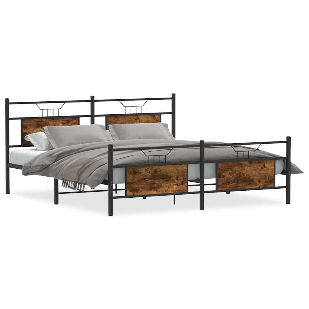 vidaXL Estrutura de Cama sem Colchão 183x213cm Metal Carvalho Fumado - 1312962614