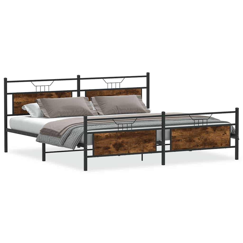 vidaXL Estrutura de cama sem colchão 193x201cm metal carvalho fumado