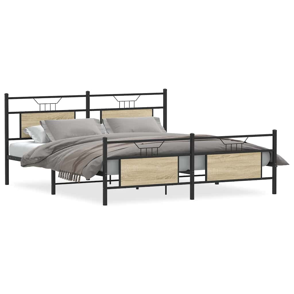 vidaXL Estrutura de Cama sem Colchão 183x213cm Metal Carvalho Sonoma - 821249163