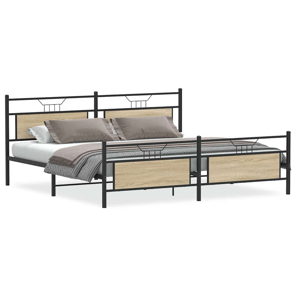 vidaXL Estrutura de cama sem colchão 193x201cm metal carvalho sonoma