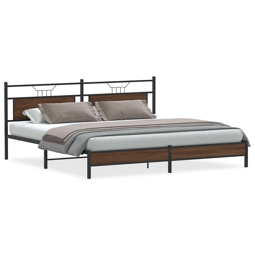 vidaXL Estrutura cama sem colchão 193x203 cm metal carvalho castanho - 3536189303