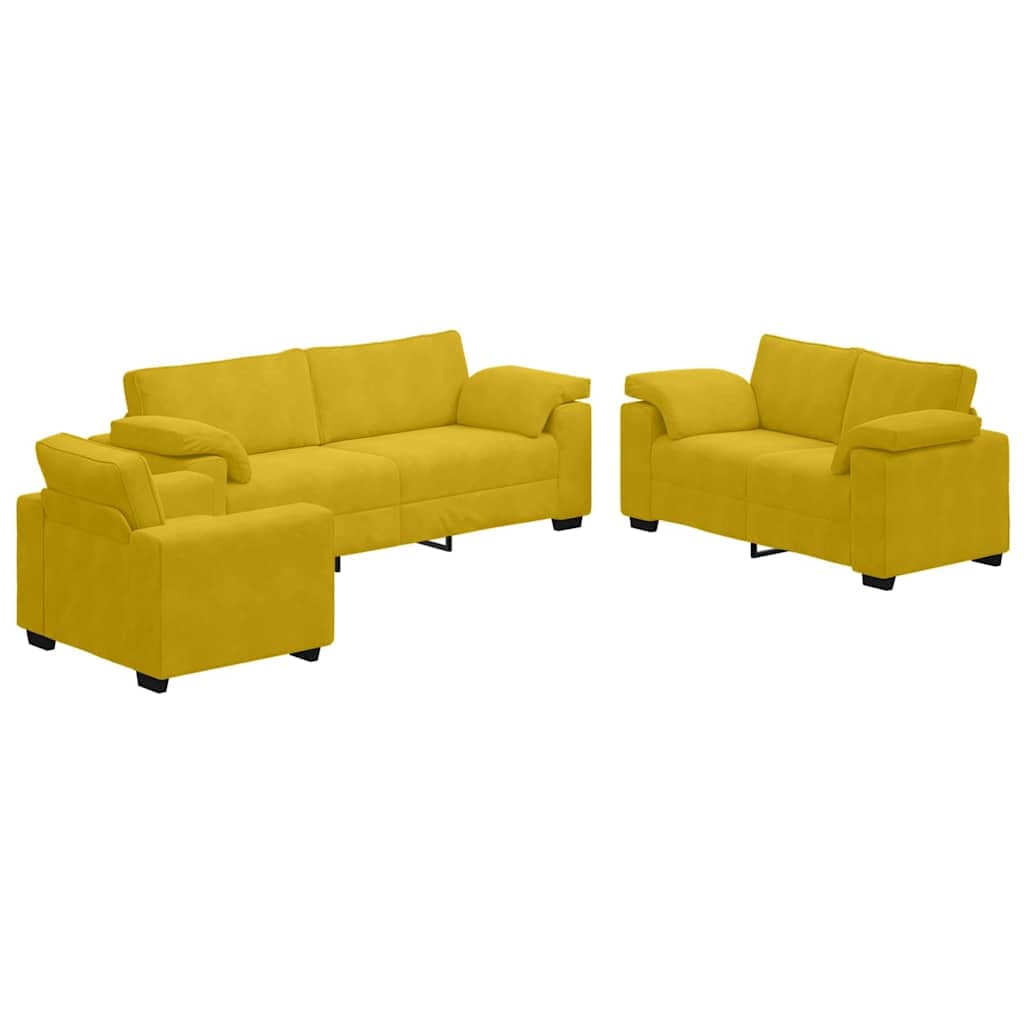 vidaXL Conjunto de sofá de 3 peças com almofadas em veludo amarelo