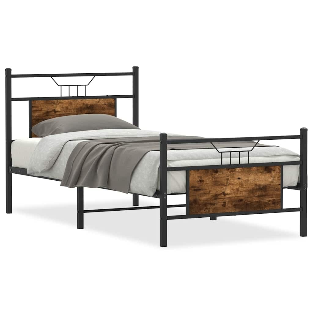 vidaXL Estrutura Cama sem Colchão Derivados de Madeira Carvalho Fumado - 2579928855