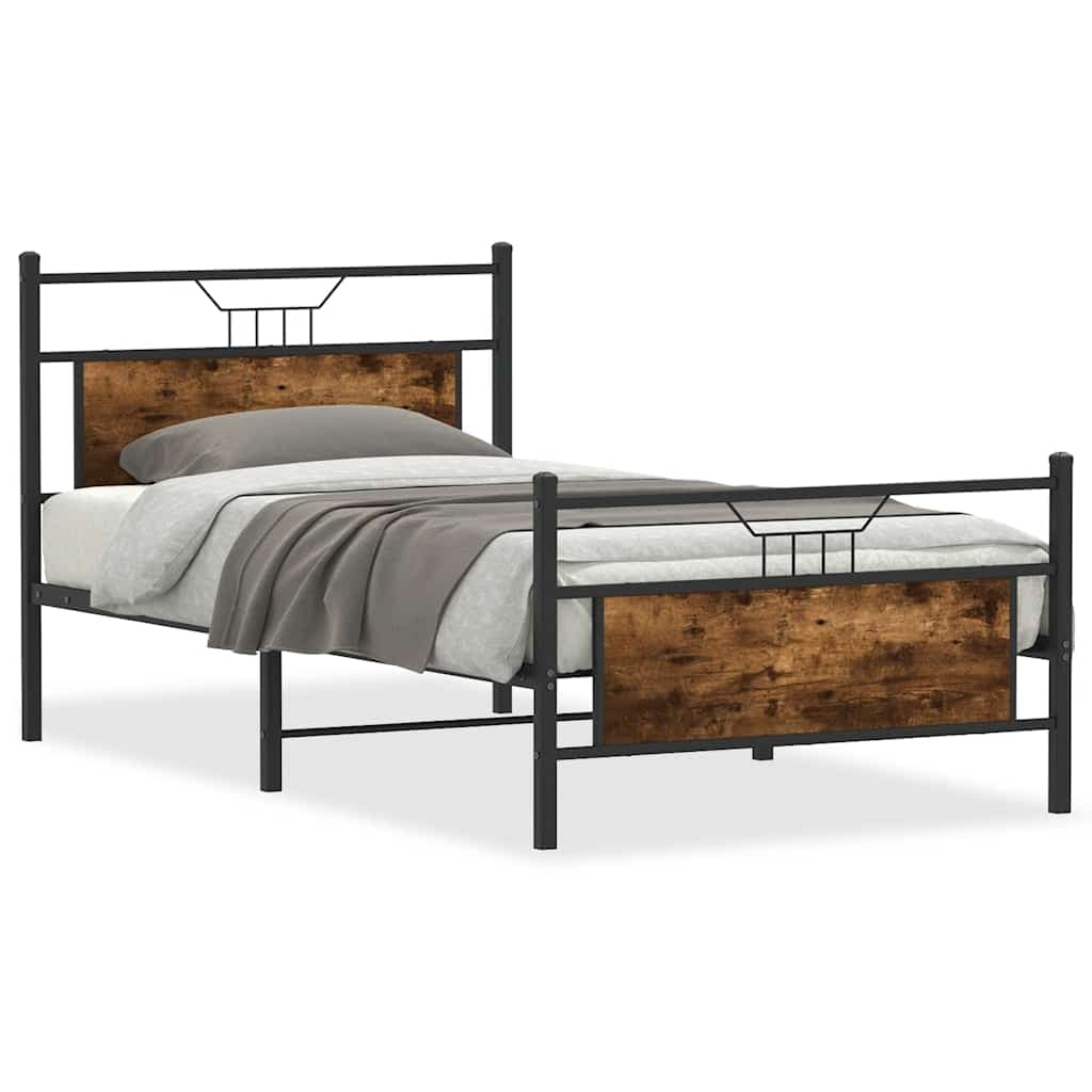 vidaXL Estrutura Cama sem Colchão Derivados de Madeira Carvalho Fumado - 1889874466