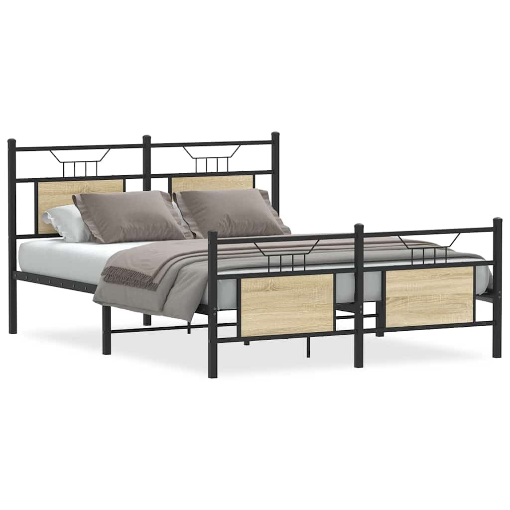 vidaXL Estrutura Cama sem Colchão Derivados de Madeira Carvalho Sonoma - 418935810