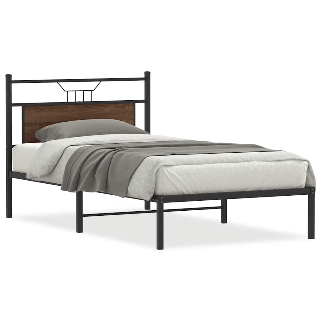 vidaXL Estrutura Cama sem Colchão Derivados Madeira Carvalho Castanho - 3031073571