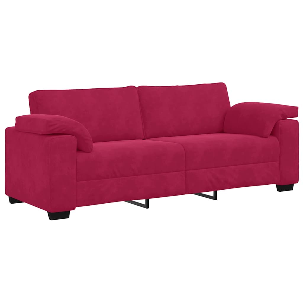 vidaXL Sofá de 3 lugares veludo 220x77x82 cm vermelho tinto