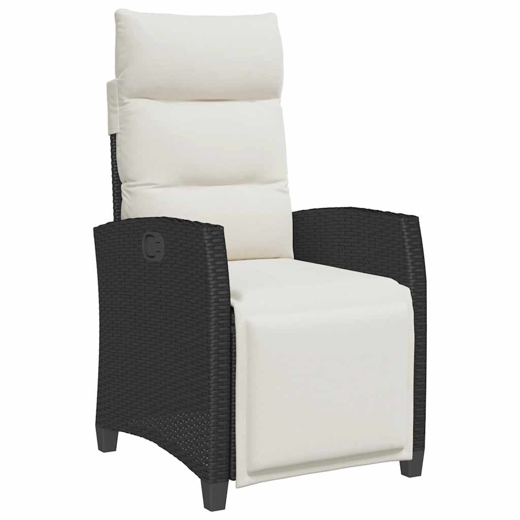vidaXL Cadeira de Jardim Reclinável com Mesa de Apoio Vime Pe Preto - 2760369528