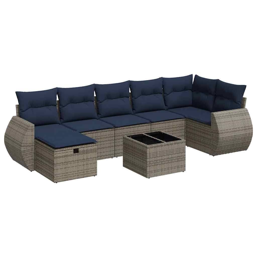vidaXL 8 Peças Conjunto Sofás de Jardim com Almofadões Vime Pe Cinzento - 455057206