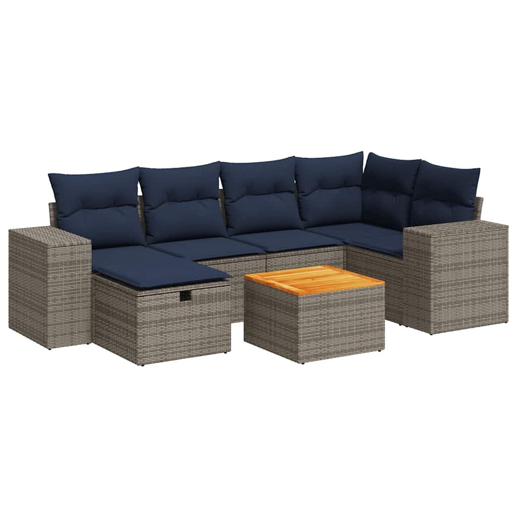 vidaXL 7 pcs conjunto sofás p/ jardim c/ almofadões vime PE cinzento