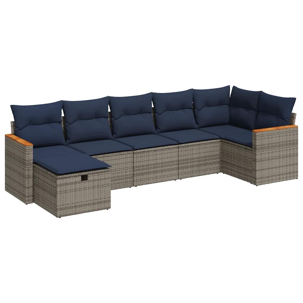 vidaXL 7 Peças Conjunto Sofás para Jardim com Almofadões Vime Pe Cinzento - 1377783302