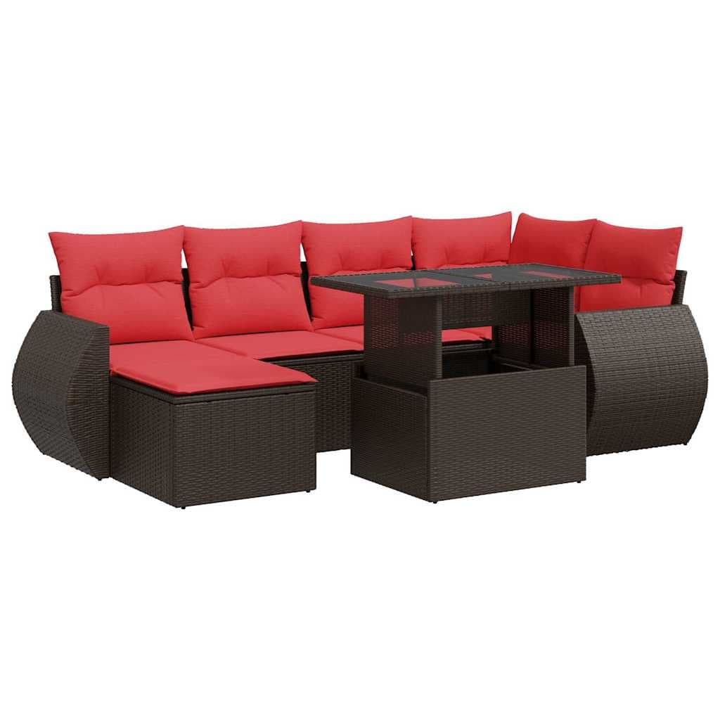 vidaXL 7 pcs conj. sofás jardim c/ almofadões vime PE/acácia castanho