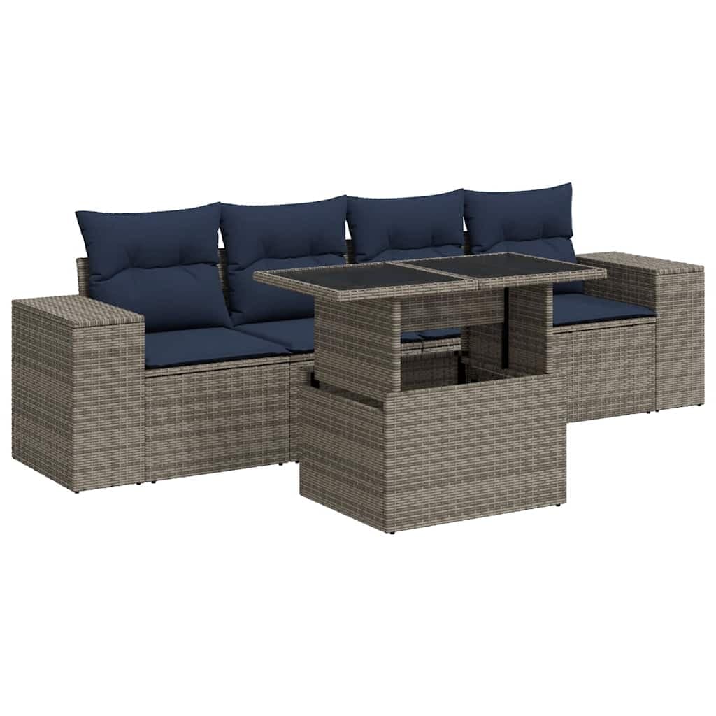 vidaXL 5 pcs conjunto sofás de jardim c/ almofadões acácia e vime PE