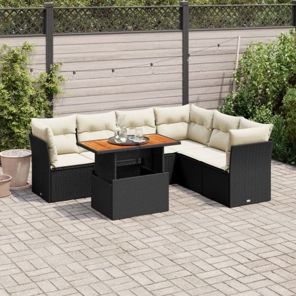 vidaXL 7 Peças Conjunto de Sofás para Jardim com Almofadões Vime Pe Preto - 934138238
