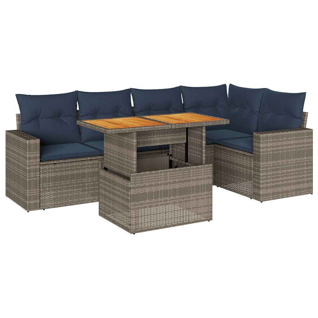 vidaXL 6 Peças Conjunto Sofás de Jardim com Almofadões Vime Cinzento - 3481344851