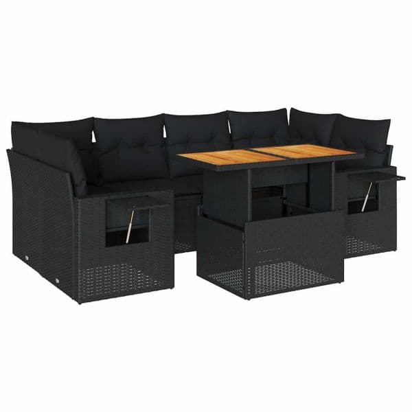 vidaXL 7 Peças Conjunto de Sofás para Jardim com Almofadões Vime Pe Preto - 760221826
