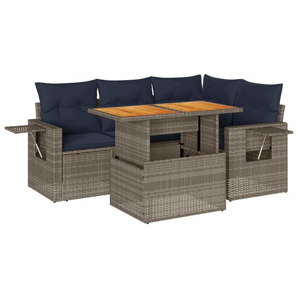 vidaXL 5 pcs conjunto sofás de jardim c/ almofadões vime PE cinzento