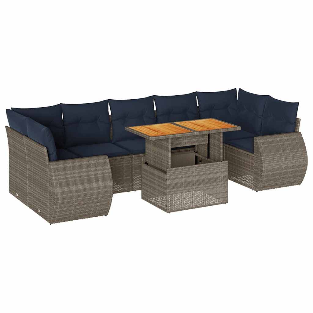 vidaXL 8 Peças Conjunto Sofás de Jardim com Almofadões Vime Pe Cinzento - 1670492388