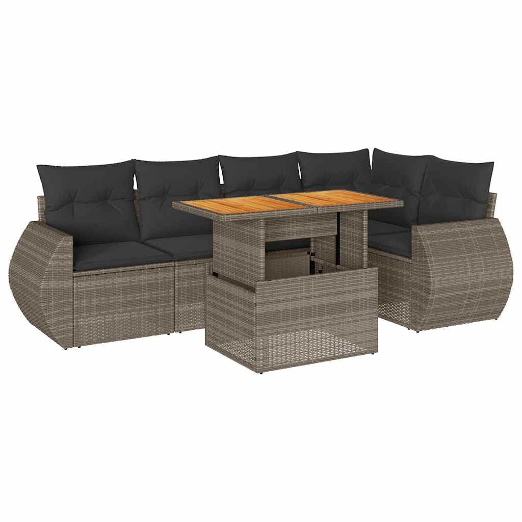 vidaXL 6 Peças Conjunto Sofás de Jardim com Almofadões Vime Cinzento - 2388220208
