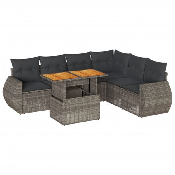 vidaXL 7 Peças Conjunto Sofás para Jardim com Almofadões Vime Pe Cinzento - 3878198526