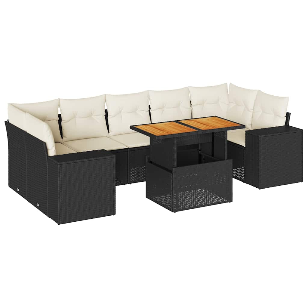 vidaXL 8 pcs conjunto sofás de jardim com almofadões vime PE preto