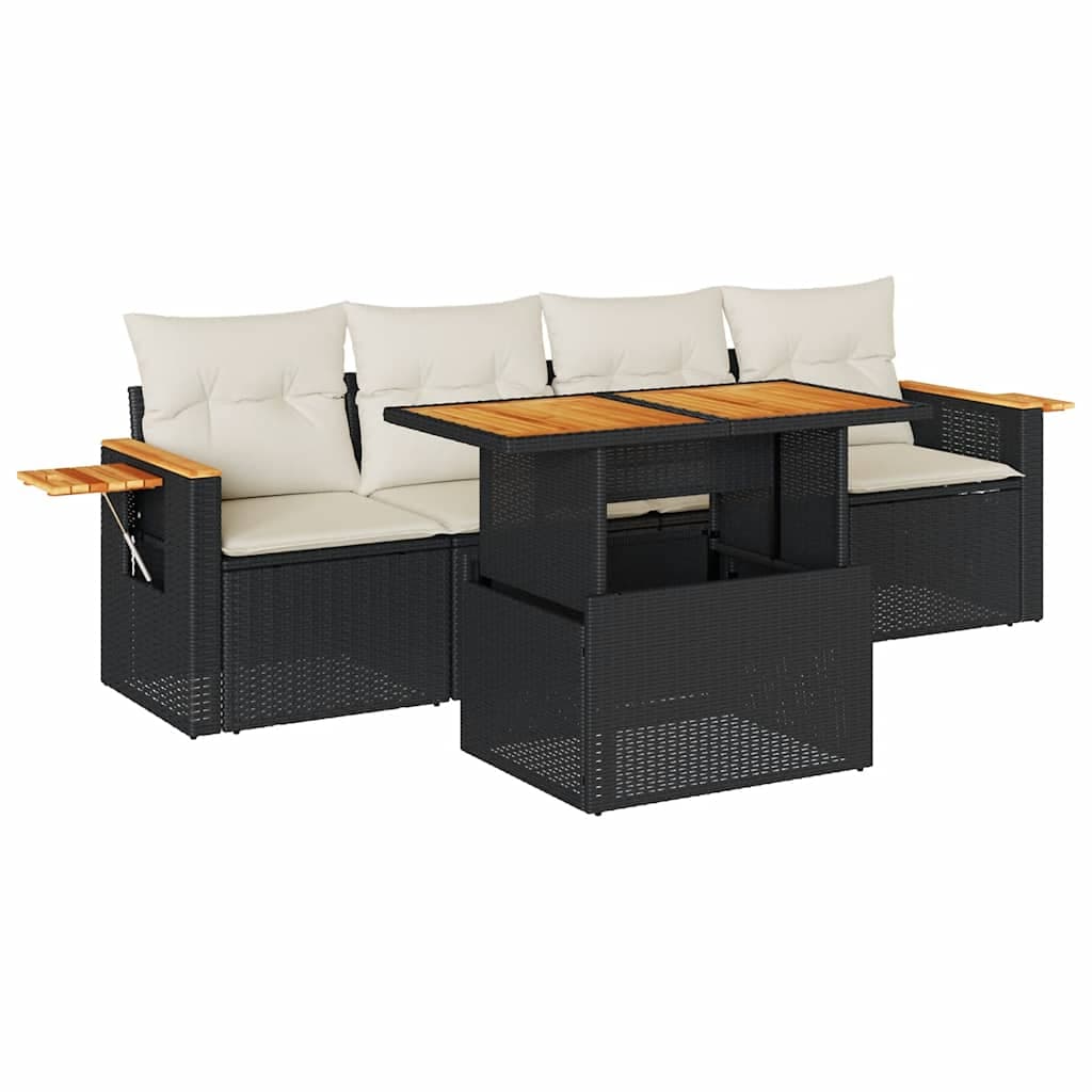 vidaXL 5 Peças Conjunto Sofás de Jardim com Almofadões Acácia e Vime Pe - 3192777006