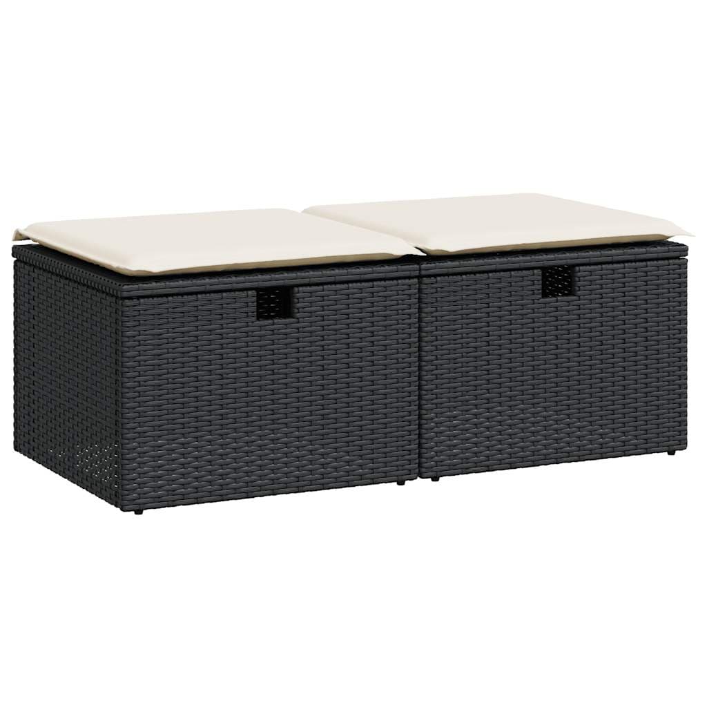 vidaXL 2 Peças Conjunto Sofás Jardim com Almofadões Vime Pe/acácia Preto - 1099758635