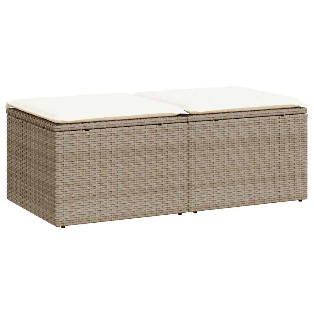vidaXL 2 Peças Conjunto Sofás para Jardim com Almofadões Vime Pe/acácia Bege - 3520354711