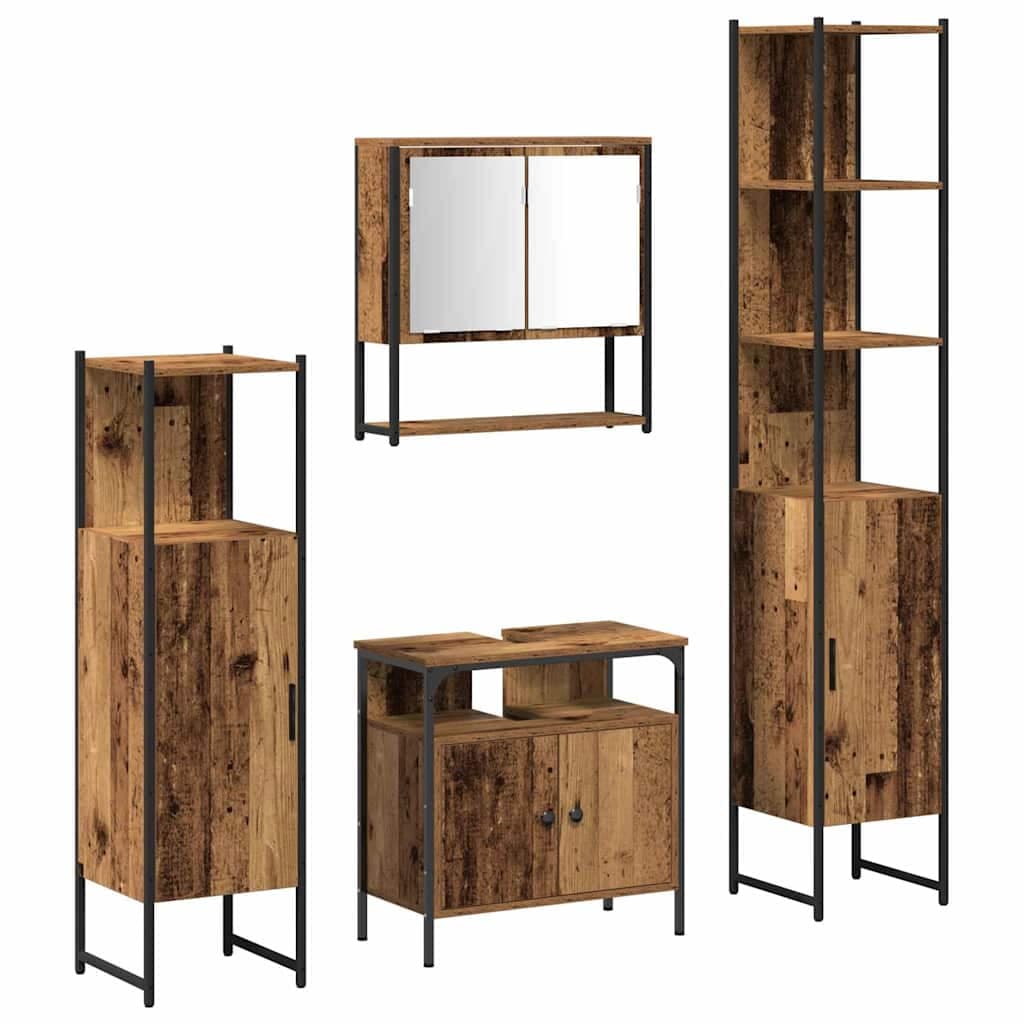 vidaXL Conjunto de Móveis para Banheiro com porta 4 pcs Madeira antiga