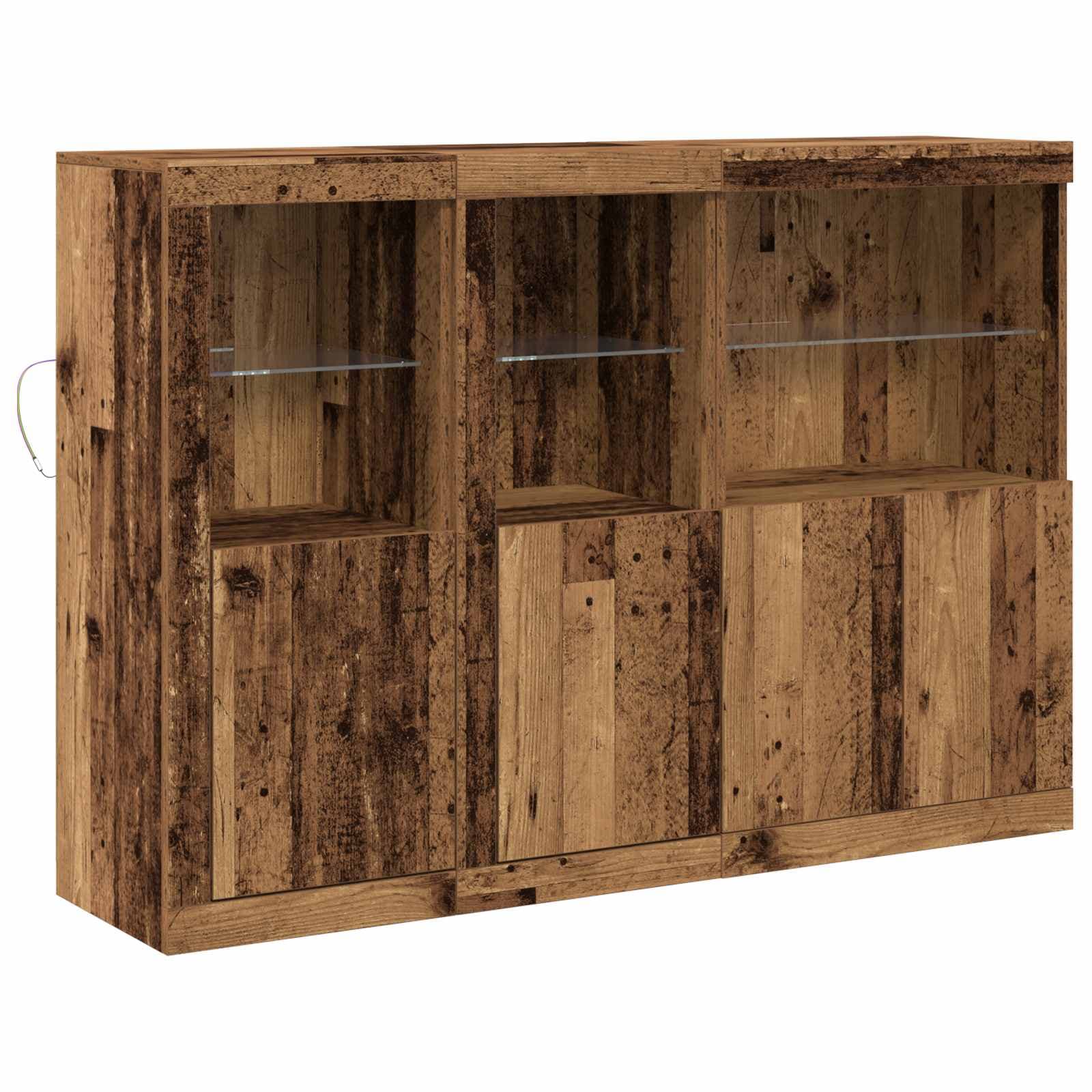 vidaXL Aparador LED Madeira antiga 142,5 x 37 x 100 cm