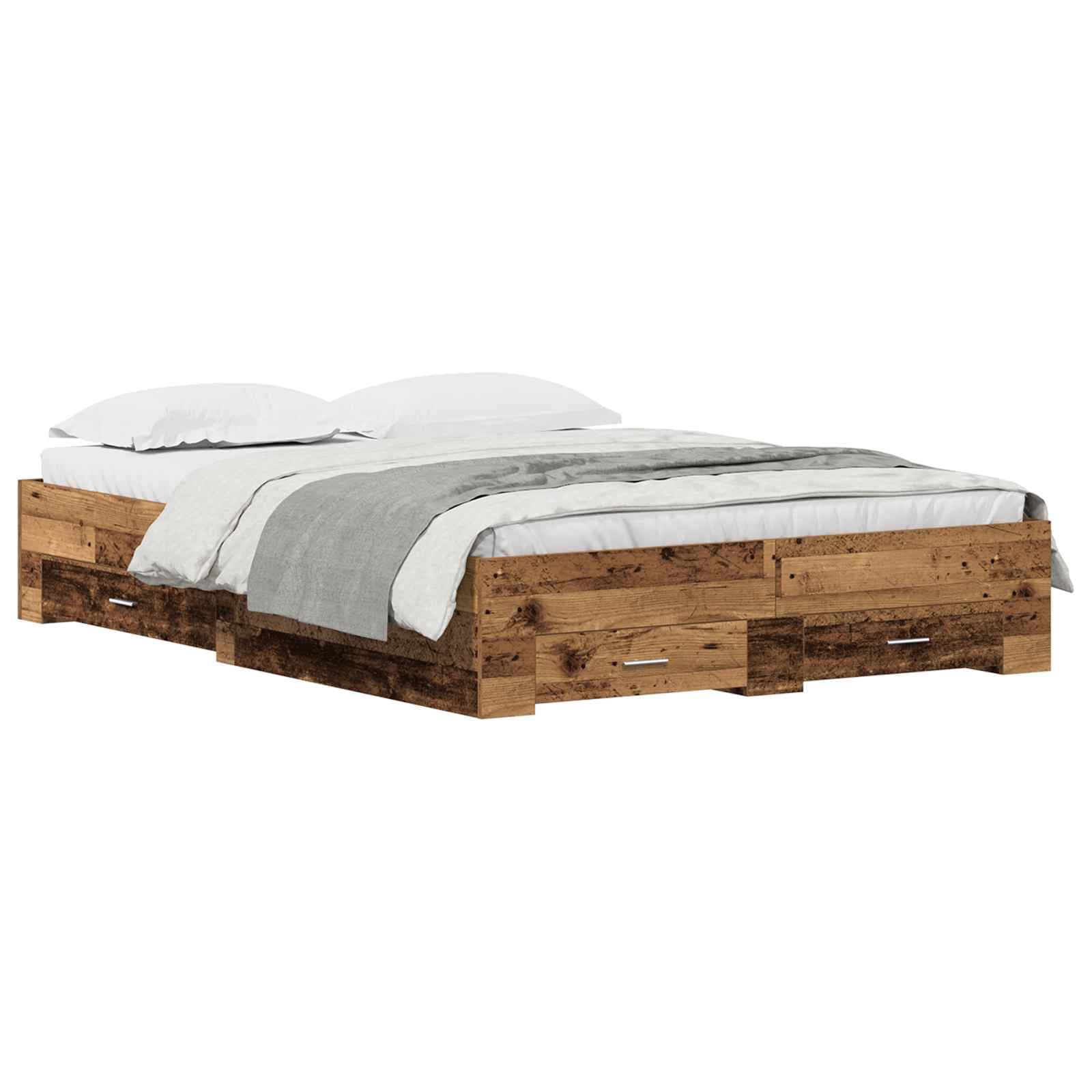 vidaXL Estrutura da Cama com gaveta Madeira Antiga 135 x 190 cm