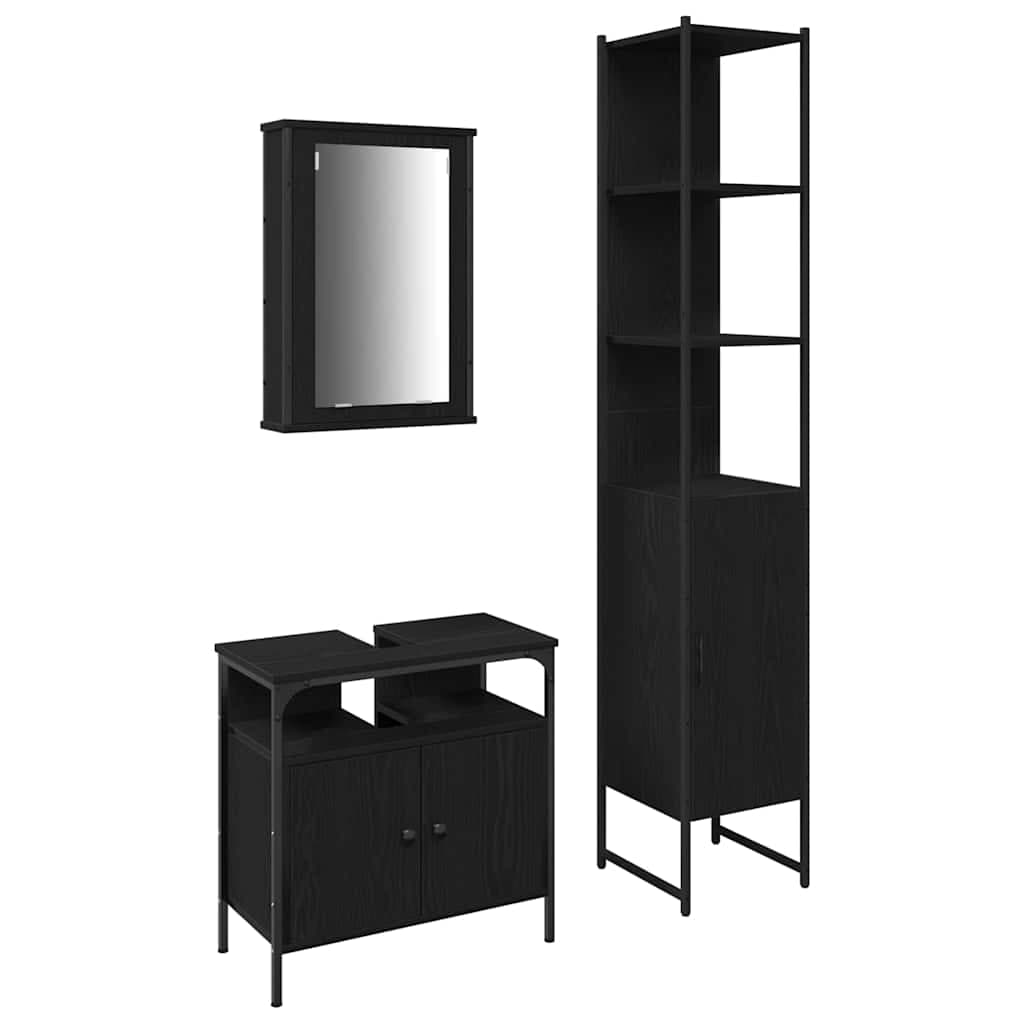 vidaXL Conjunto de Móveis para Banheiro com porta 3 pcs Carvalho Preto