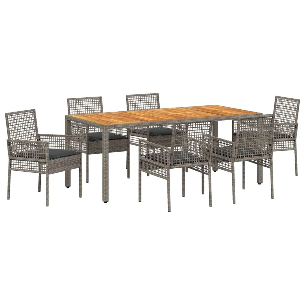 vidaXL Conjunto de Jantar para Jardim 7 Peças Cinzeto Vime Pe - 2465354439