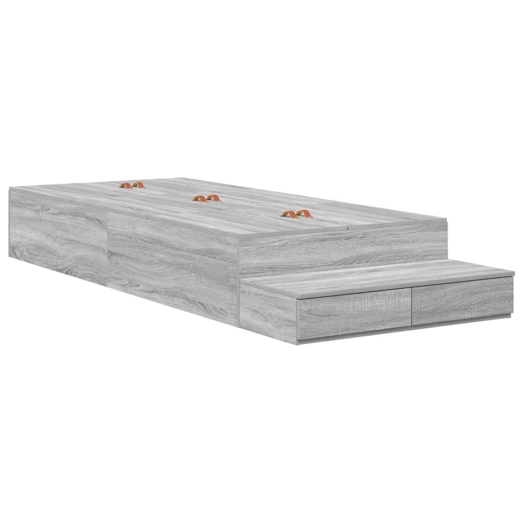 vidaXL Estrado de cama com arrumação com gaveta Cinza Sonoma 100 cm