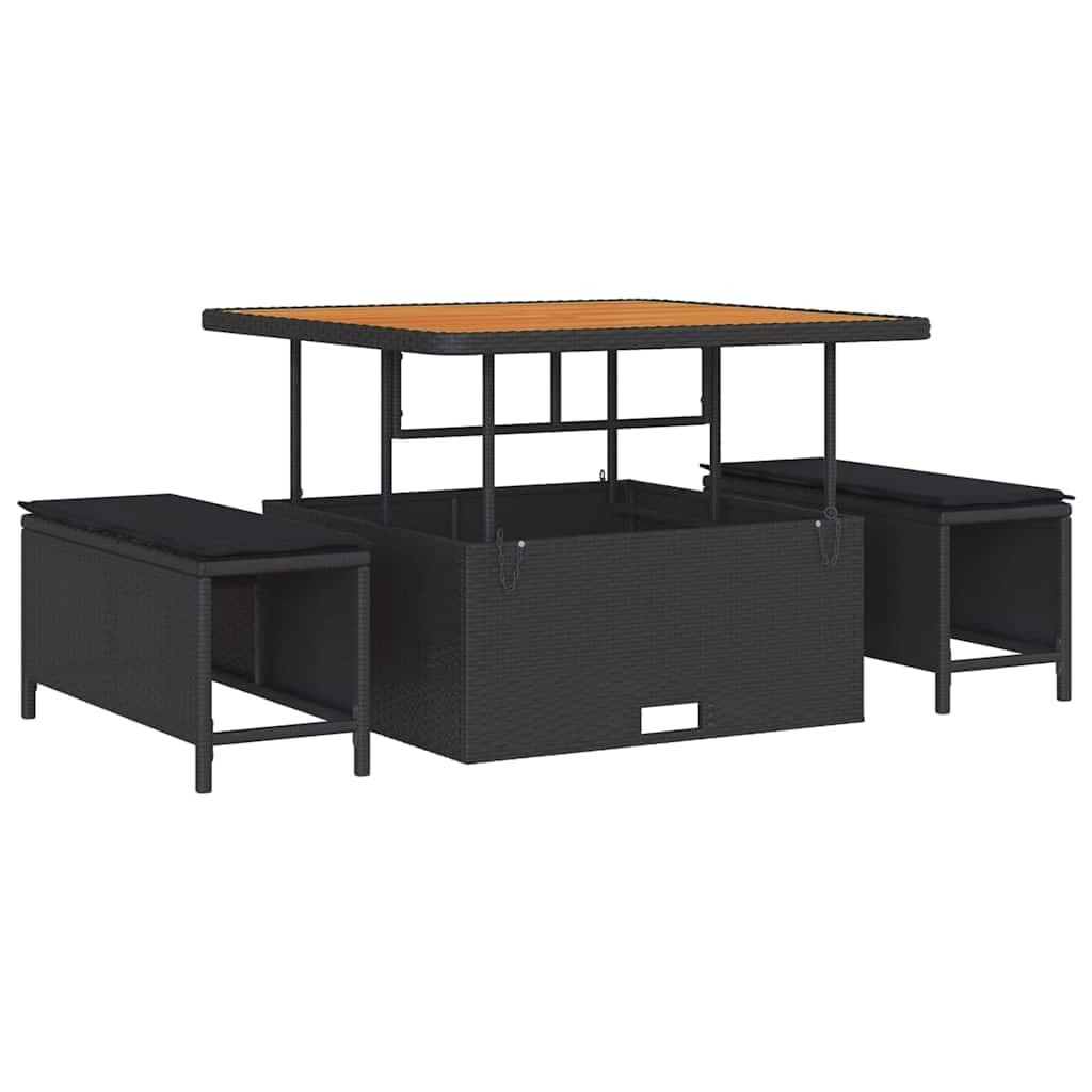vidaXL Conjunto de Jantar de Jardim com Almofadas Preto Rattan Acácia - 40729822