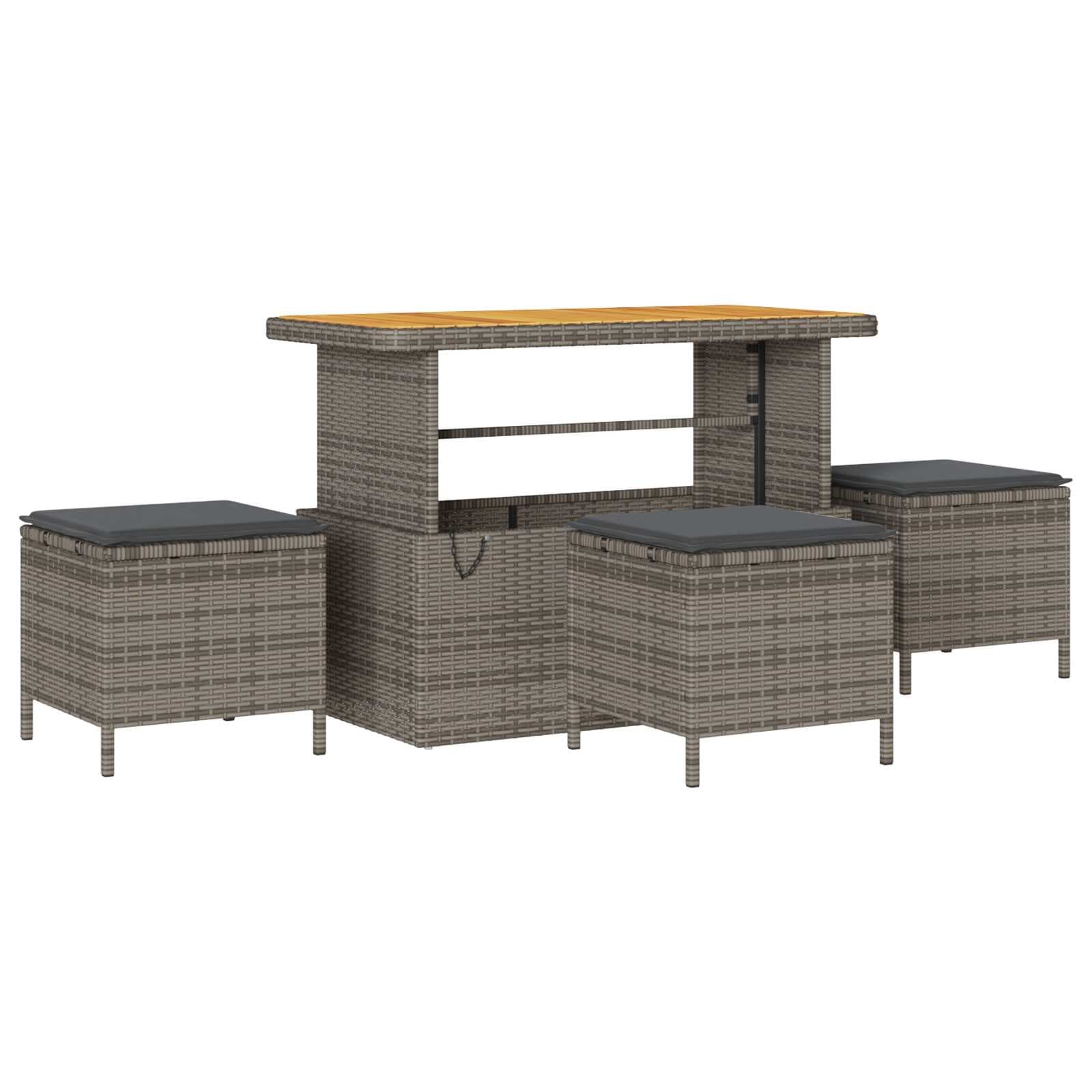 vidaXL Conjunto de Jantar para Jardim de 4 Peças com Almofadas Cinza em Rattan Poliéster e Acácia - 2840743910