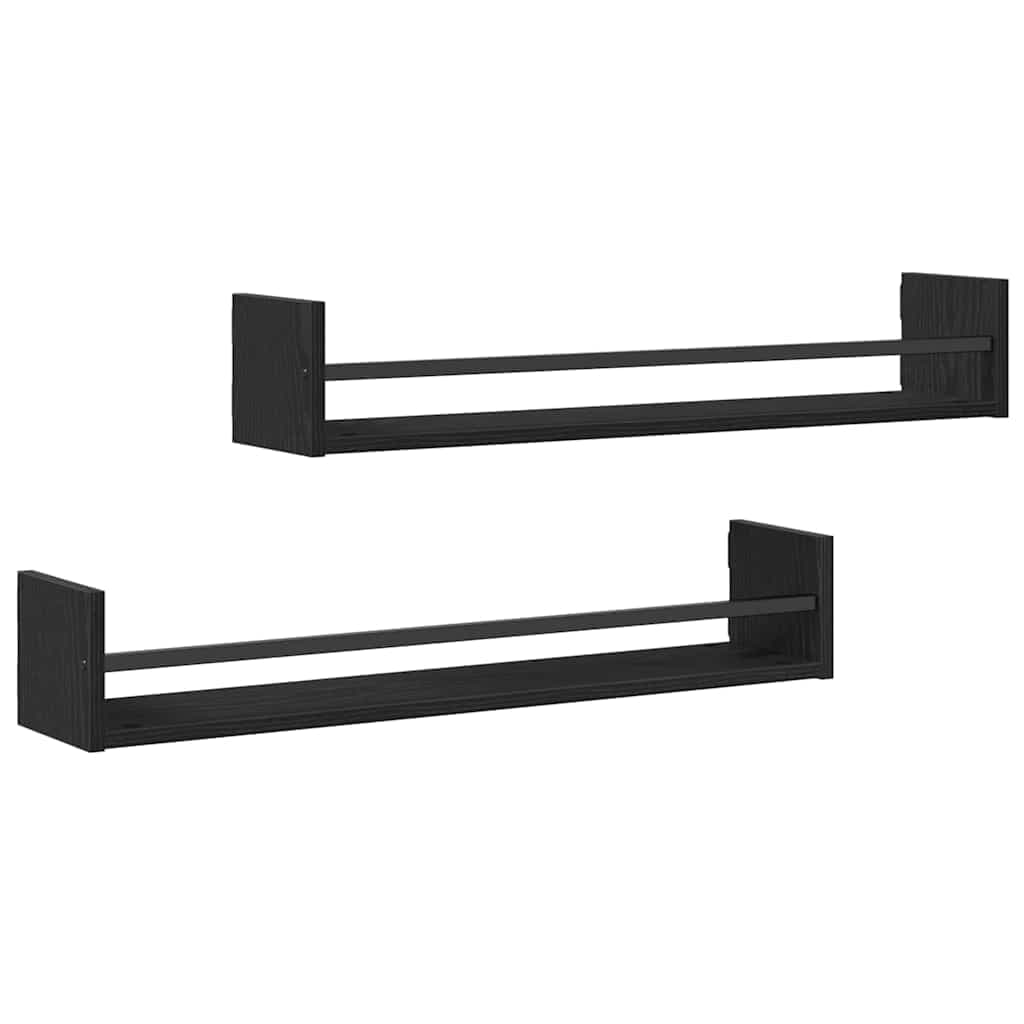 vidaXL Prateleira de Parede 2 pcs Carvalho Preto 80 x 16 x 14 cm