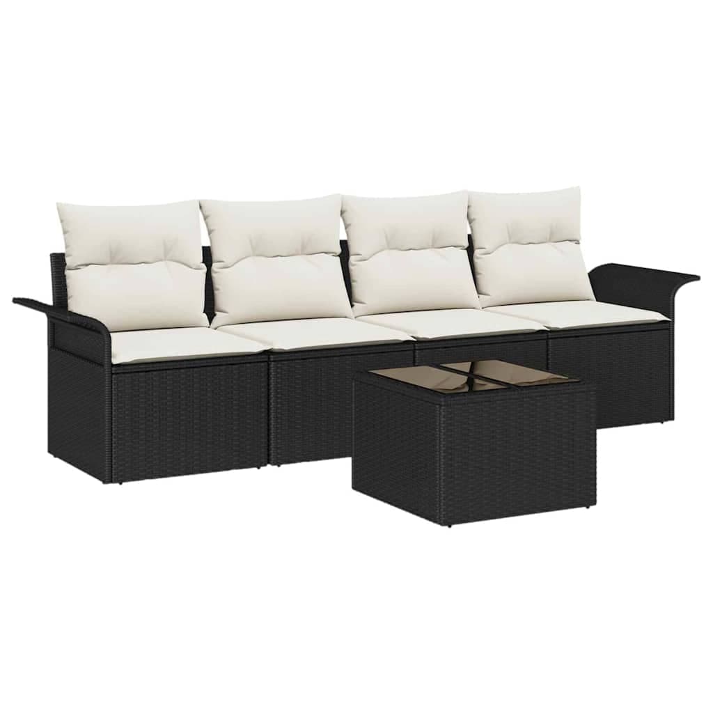 vidaXL Conjunto de Sofás com Almofada 5 Peças Preto Vime Pe - 3095105929