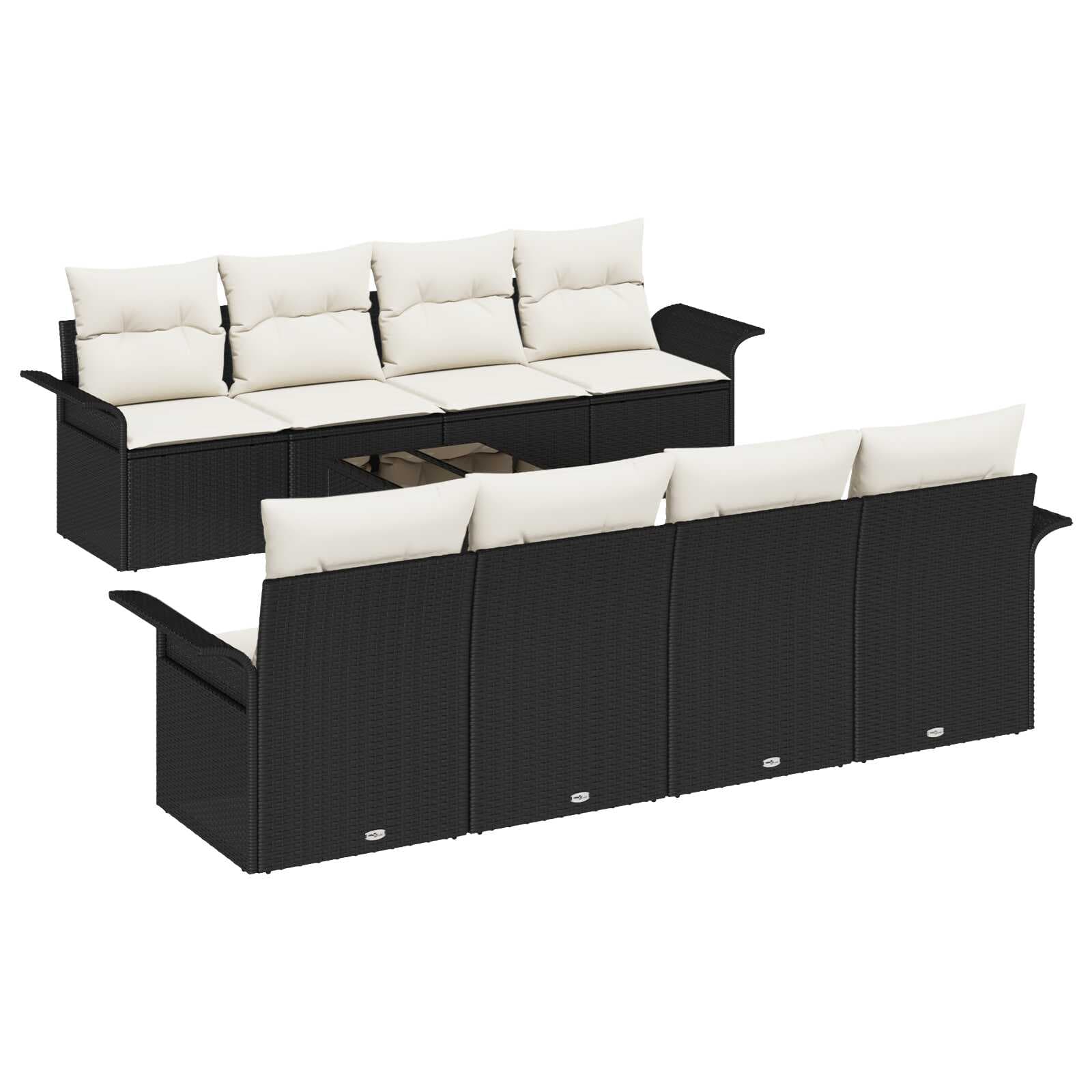 vidaXL Conjunto de Sofá de Jardim 9 Peças Preto Rattan Sintético - 1117026563