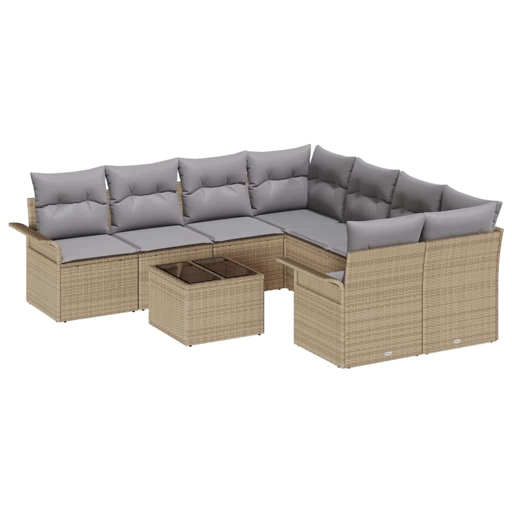 vidaXL Conjunto de Sofá de Jardim 9 pcs Bege Rattan Sintético